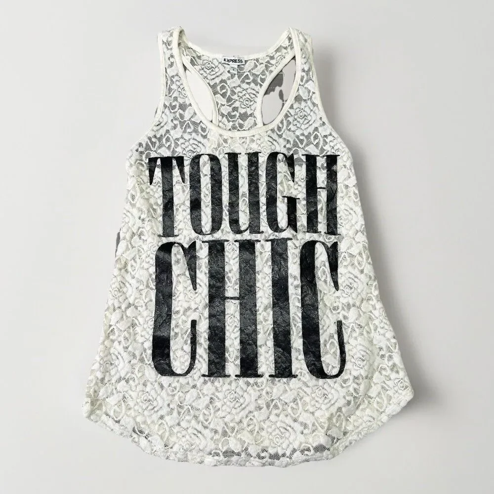 Express Y2K Lace Racerback Tank White Sz S Soft Grunge Edgy Coquette - Picture 1 of 6